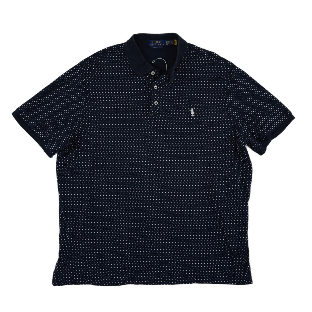 Ralph Lauren Polo Shirt Mens Size XL Navy Blue Polka Dot 100% Cotton Classic Fit